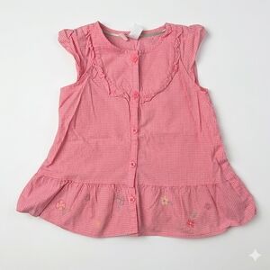 VTG OshKosh B'gosh Pink Gingham Floral Embroidered Top Size 6